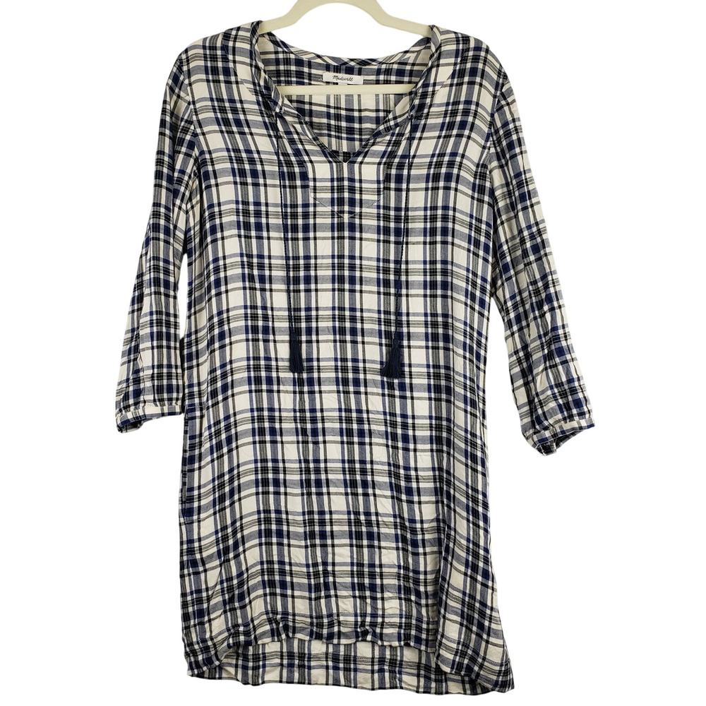 Madewell Women's Size XS Plaid Artiste Tunic Shirt Dress Blue Black Western